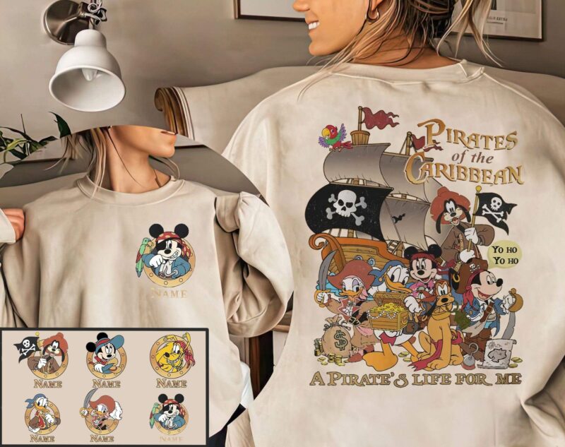 2-Sided Personalized Mickey And Friends Pirates Of The Caribbean Shirt | Disney Cruise Line 2025 Tshirt | Mickey Pirate | The Magic Kingdom