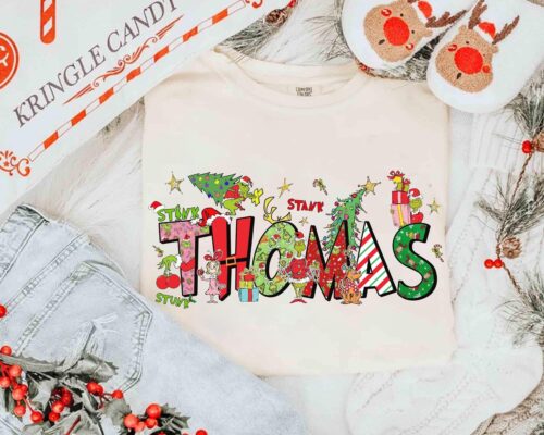 Custom Name Grinch Shirt, Personalized Grinch Christmas Lights Shirt, Merry Grinchmas Christmas Tee, Max Dog Santa Christmas Tree Shirt