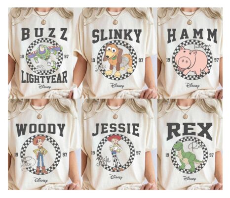 Disney Pixar Retro Toy Story Shirt, Vintage Slinky Woody Buzz Jessie Rex Lotso Hamm Disneyland Family Vacation Tee, Disney Birthday Gifts