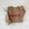 Embossed Merry Sweatshirt, Christmas Sweater, Christmas Shirt, Oversized Cozy Sweatshirt, Holiday Women'S Shirt, Christmas Party Shirt