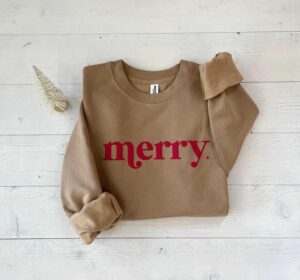 Embossed Merry Sweatshirt, Christmas Sweater, Christmas Shirt, Oversized Cozy Sweatshirt, Holiday Women'S Shirt, Christmas Party Shirt