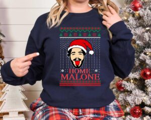 Home Malone Ugly Christmas Sweater, Funny Christmas Printed Sweater, Post Malone Christmas Sweatshirt, Ghost Malone T-Shirt, Christmas Gift