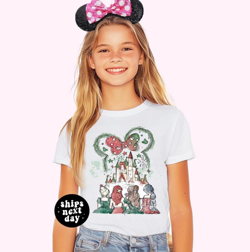 Kids Christmas Shirt Disney Princess Castle Christmas Shirt Disney Trip Comfort Colors® Tee Princess Christmas Tee Disneyland Vacation Shirt