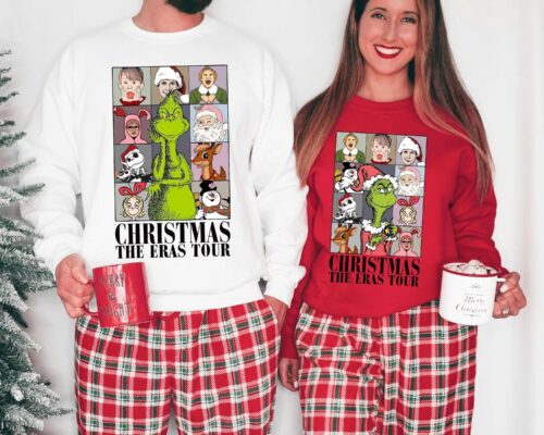 Merry Christmas Tour Shirts, Christmas Eras Tour Grinch Shirt, Christmas Movie Characters T-Shirt, Family Christmas Tshirt, Xmas Gift Tee