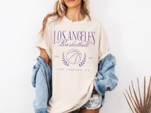 Preppy Los Angeles Basketball Tee | Cutesy Oversized Los Angeles T-Shirt, Lakers Basketball Fan Gift For Women, Old Money Vintage Aesthetic