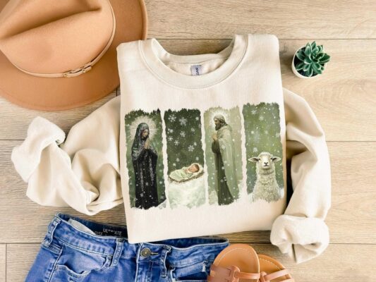 Retro Nativity Scene Christmas Shirt, Christian Christmas Shirt, Christmas Shirt, Vintage Jesus Shirt, Christmas Sublimation, Merry Christmas Shirt