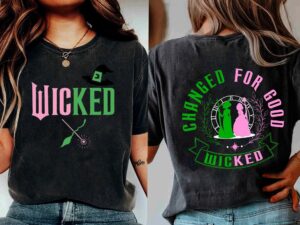 Wicked Change For Good Glitter Shirt | Defy Gravity Broomstick Magic Wand Shirt | Wizard Of Oz Movie Shirt | Witch Pink And Green Shirt