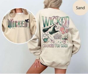 Wicked Movie 2-Sided Sweatshirt, Wizard Of Oz Fan Apparel, Pink And Green Witch Shirt, Pop Culture Graphic Wicked Musical Tee