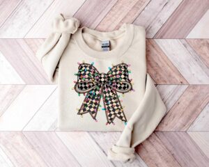 Coquette Christmas Lights Bow Sweatshirt