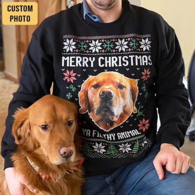 Custom Photo Ugly Christmas Ya Filthy Animal Dog Cat Sweatshirt