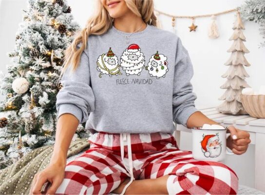 Fleece Navidad Christmas Lights Sheeps Shirt