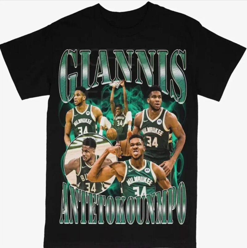 Giannis Antetokounmpo Milwaukee Bucks NBA Basketball Crew Shirt