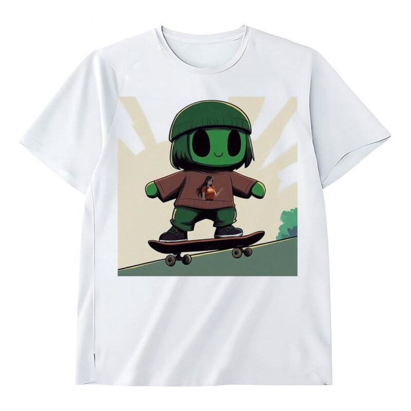 Green girl Skateboarding Cartoon Shirt