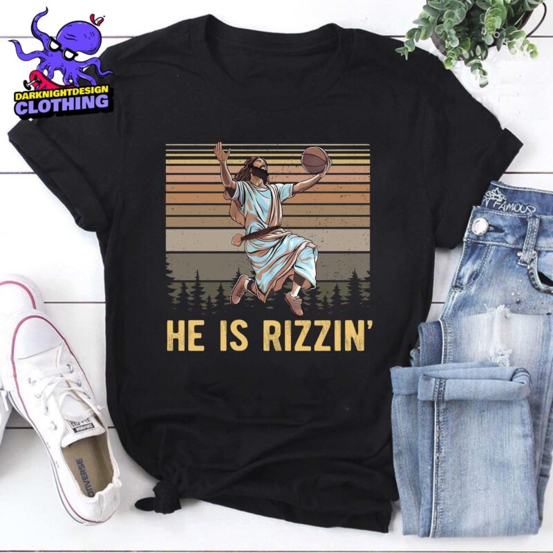 He Is Rizzin Funny Jesus Playing Basketball Vintage T-Shirt