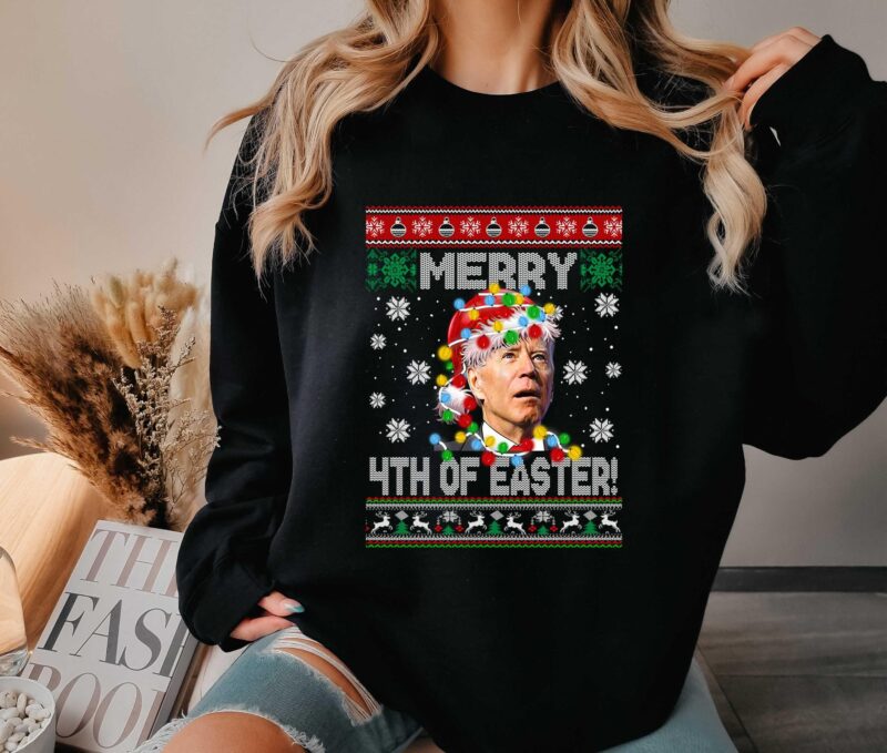 Merry 4th Of Easter Funny Confused Joe Biden Ugly Christmas Sweatshirt