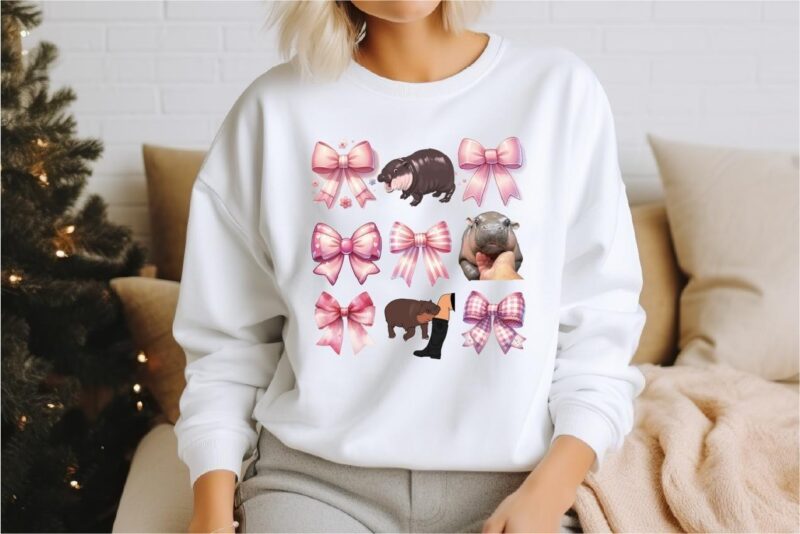 Moo Deng Pink Coquette Baby Pygmy Hippo Sweatshirt