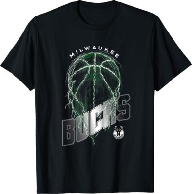 NBA Milwaukee Bucks Lightning Bolt Basketball Logo T-Shirt