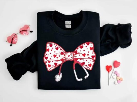 Red Coquette Nurse Stethoscope Bow Sweatshirt