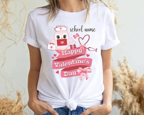 School Nurse Happy Valentine's Day Owl Nurse Shirt