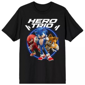 Sonic 3 Movie Hero Trio Men's Black shirt