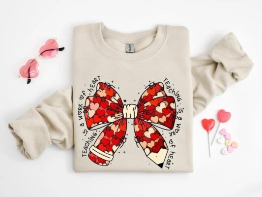 Valentine Teacher Coquette Bow Pencil Shirt