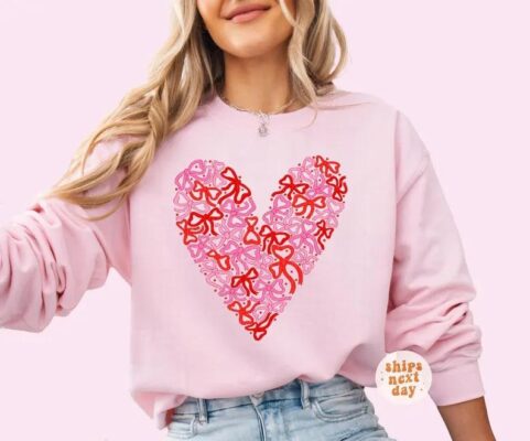 Valentines Sweatshirt Heart Coquette Bow