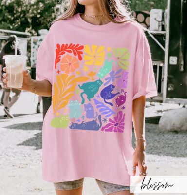 Boho Rainbow Cats Matisse Inspired Pride Cat Shirt 4 Boho Rainbow Cats Matisse Inspired Pride Cat Shirt