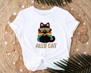 Pride Ally Cat Retro Rainbow Colors Cat Ally Shirt