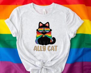 Pride Ally Cat Retro Rainbow Colors Cat Ally Shirt